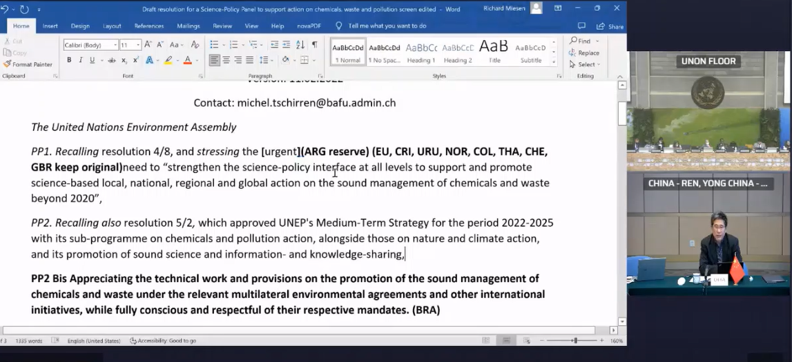 20220302-环境学院及亚太中心组团参加第五届联合国环境大会第二阶段会议-段立哲-李金惠教授在《关于支持化学品、废物和污染行动的科学与政策委员会的决议草案》工作组发言.png